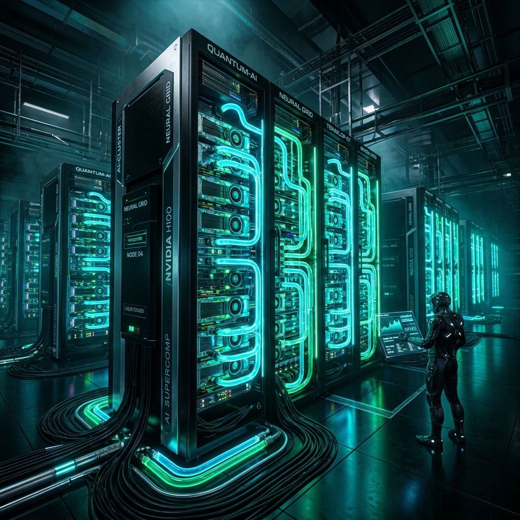 Futuristic AI GPU Supercomputer Cluster